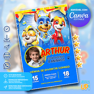 Invitación de cumpleaños de Patrulla Canina con foto