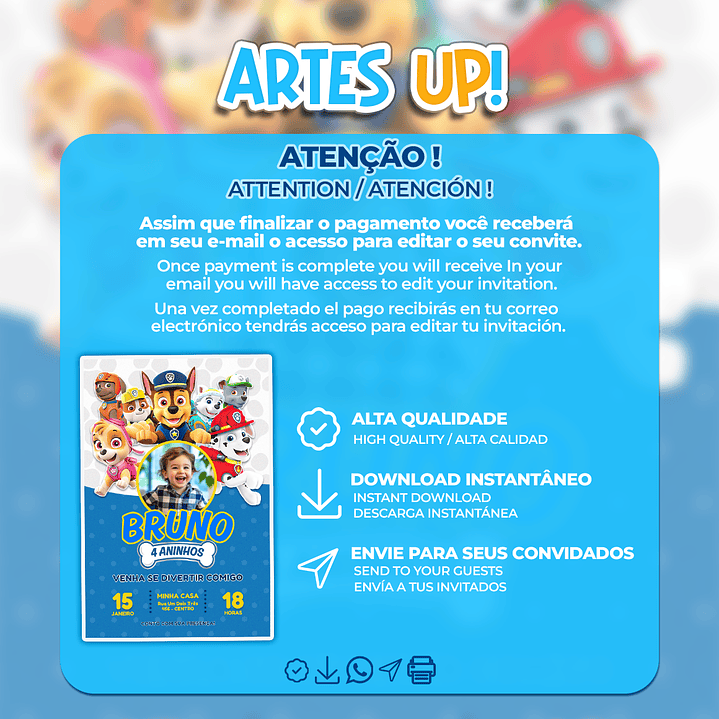 Convite de Aniversário Patrulha Canina com foto 2