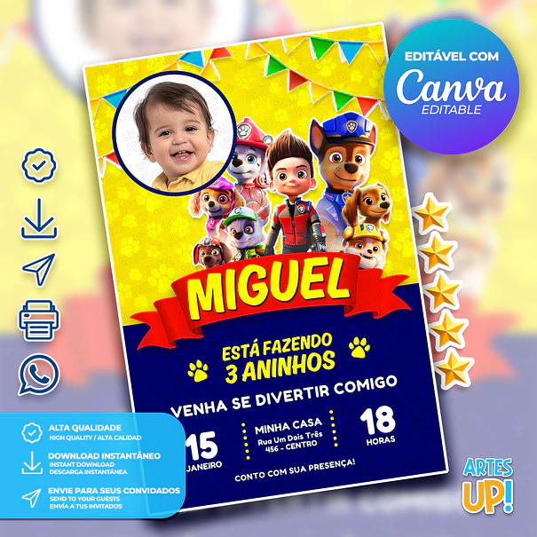 Paw Patrol Birthday Invitation with Photo 1