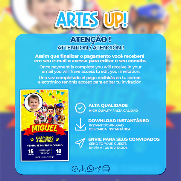 Paw Patrol Birthday Invitation with Photo 2