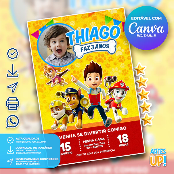 Paw Patrol Birthday Invitation with Photo 1