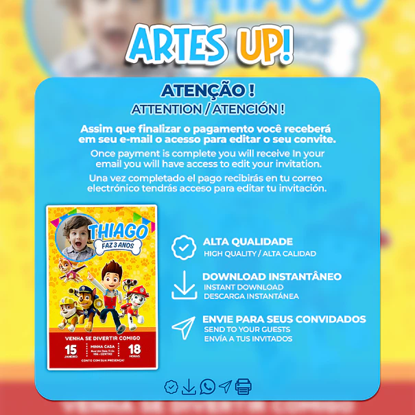 Paw Patrol Birthday Invitation with Photo 2