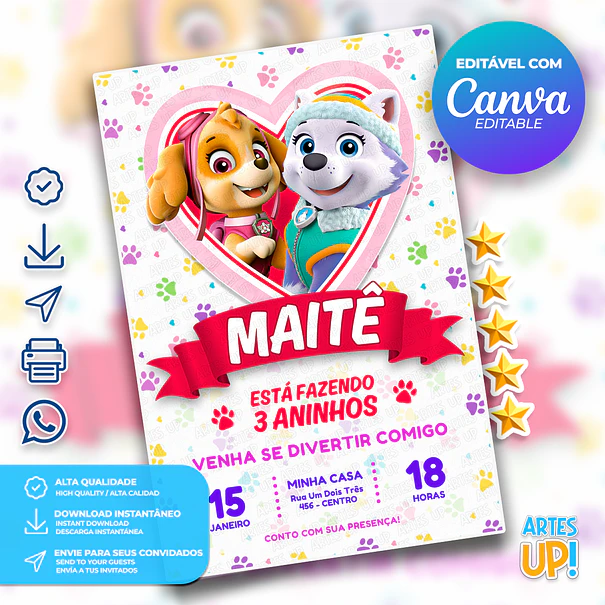 Skye and Everest Paw Patrol Birthday Invitation 1
