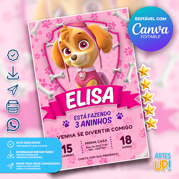 Paw Patrol Skye Birthday Invitation 1