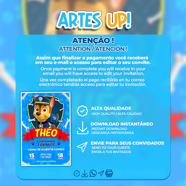 Convite de Aniversário Chase Patrulha Canina 2