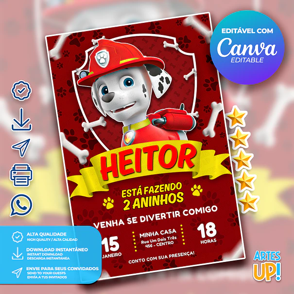 Marshall Paw Patrol Birthday Invitation 1