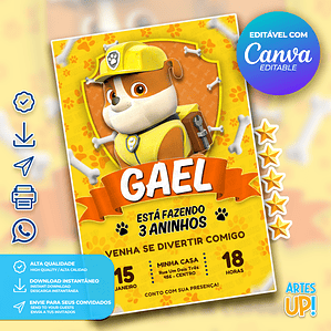 Convite de Aniversário Rubble Patrulha Canina