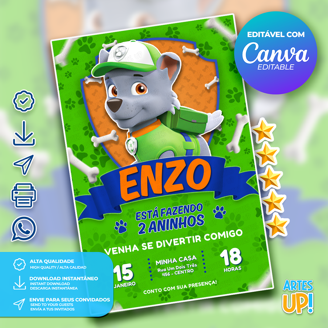 Convite de Aniversário Rocky Patrulha Canina 1