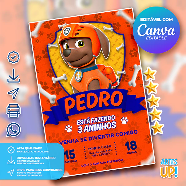 Paw Patrol Zuma Birthday Invitation 1