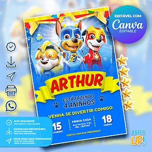 Convite de Aniversário Patrulha Canina