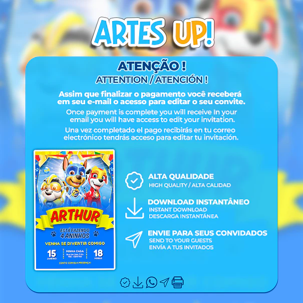 Convite de Aniversário Patrulha Canina 2