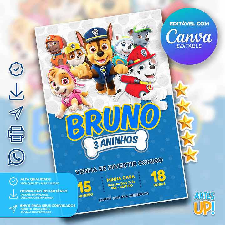 Convite de Aniversário Patrulha Canina 1