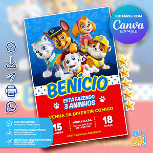 Convite de Aniversário Patrulha Canina