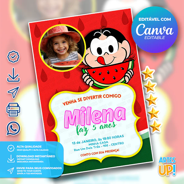 Convite Aniversário Magali Melancia com foto 1