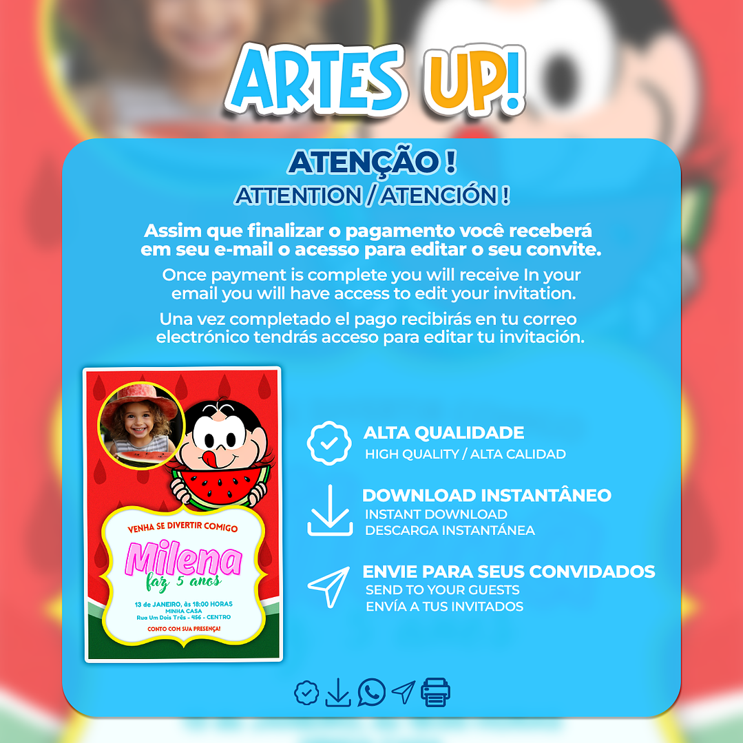 Convite Aniversário Magali Melancia com foto 2