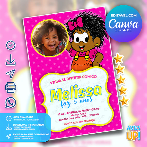 Convite Aniversário Milena Turma da Mônica com foto 1