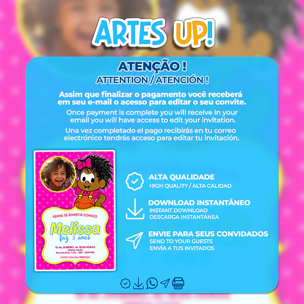 Convite Aniversário Milena Turma da Mônica com foto 2