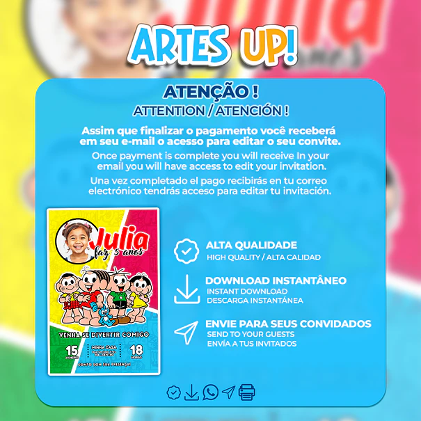 Convite Aniversário Turma da Mônica com foto 2
