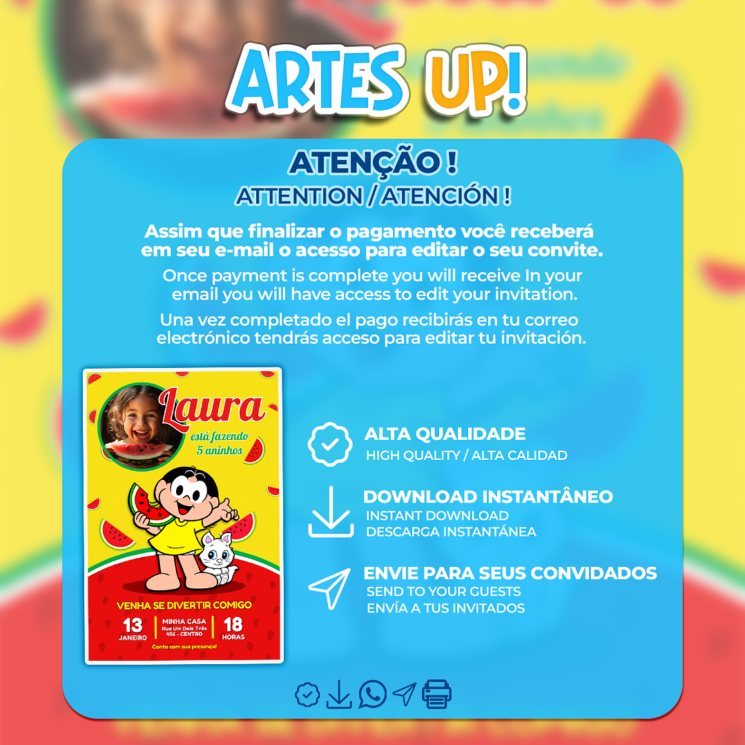 Convite Aniversário Magali Melancia com foto 2