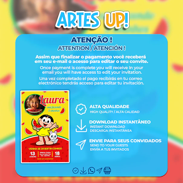 Convite Aniversário Magali Melancia com foto 2