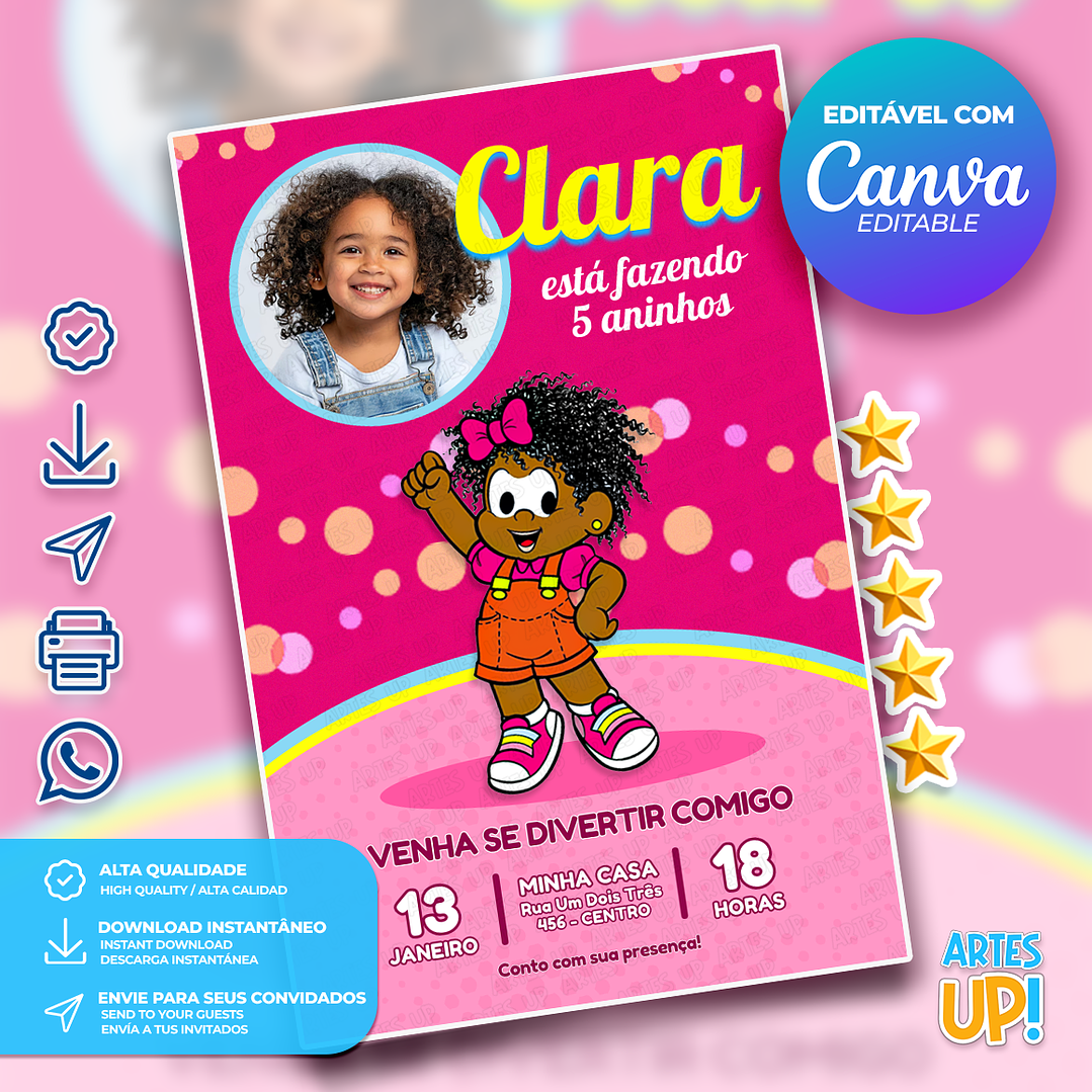 Convite Aniversário Milena Turma da Mônica com foto 1