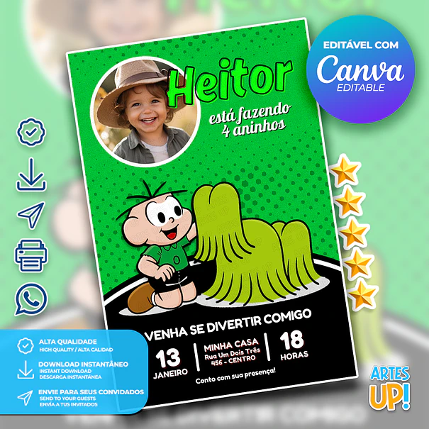Invitación de cumpleaños de cebollino con foto 1