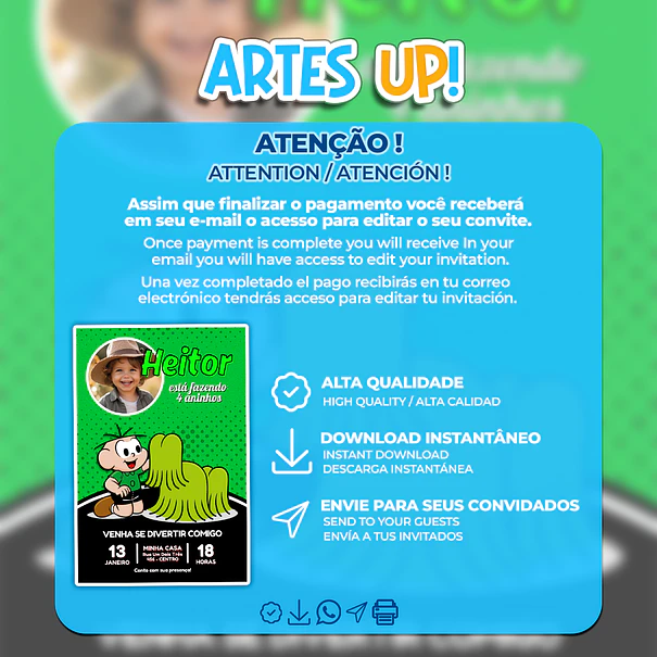 Invitación de cumpleaños de cebollino con foto 2