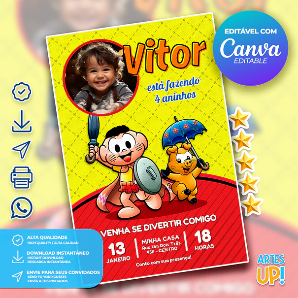 Invitación de cumpleaños de Cascao con foto 1