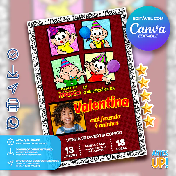 Monica's Gang Birthday Invitation with photo 1