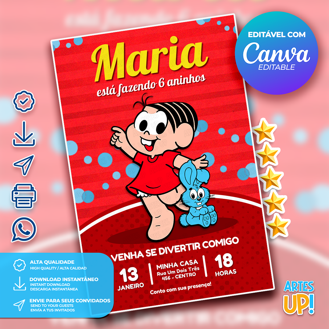 Convite Aniversário Mônica Turma da Mônica 1