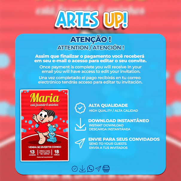 Convite Aniversário Mônica Turma da Mônica 2