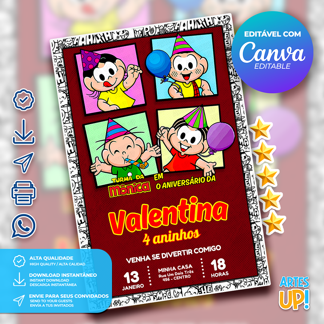 Convite Aniversário Turma da Mônica 1
