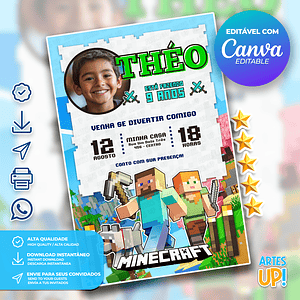 Invitación de cumpleaños de Minecraft con foto