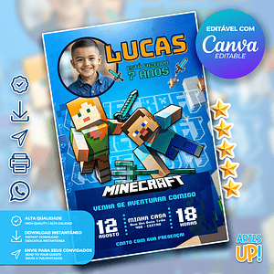 Invitación de cumpleaños de Minecraft con foto
