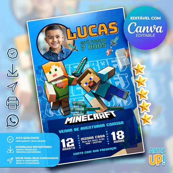Minecraft Birthday Invitation with photo 1