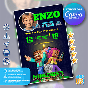 Invitación de cumpleaños de Minecraft con foto