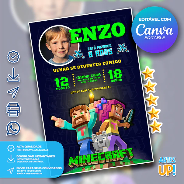 Minecraft Birthday Invitation with photo 1