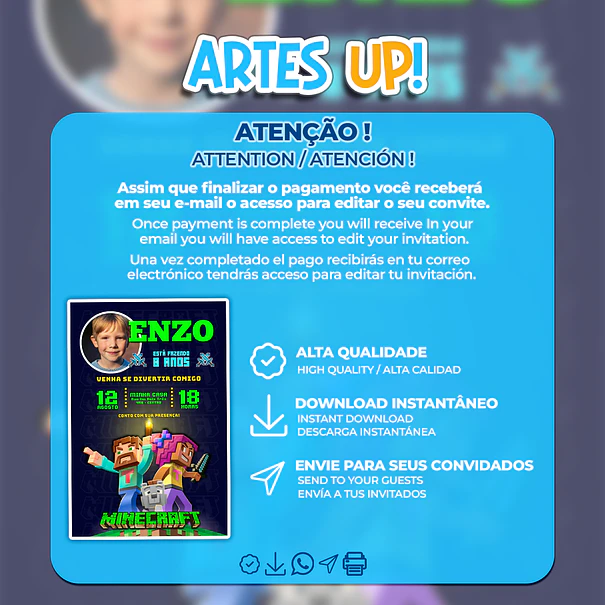 Minecraft Birthday Invitation with photo 2