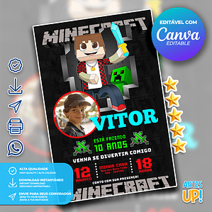 Convite Aniversário Minecraft com foto