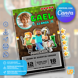 Invitación de cumpleaños de Minecraft con foto