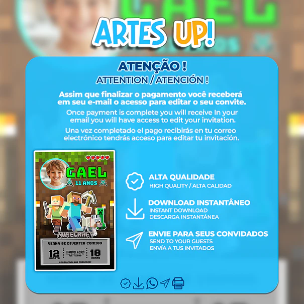 Minecraft Birthday Invitation with photo 2