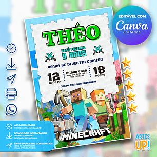 Convite Aniversário Minecraft