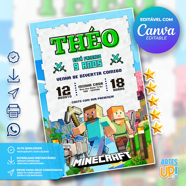 Convite Aniversário Minecraft 1