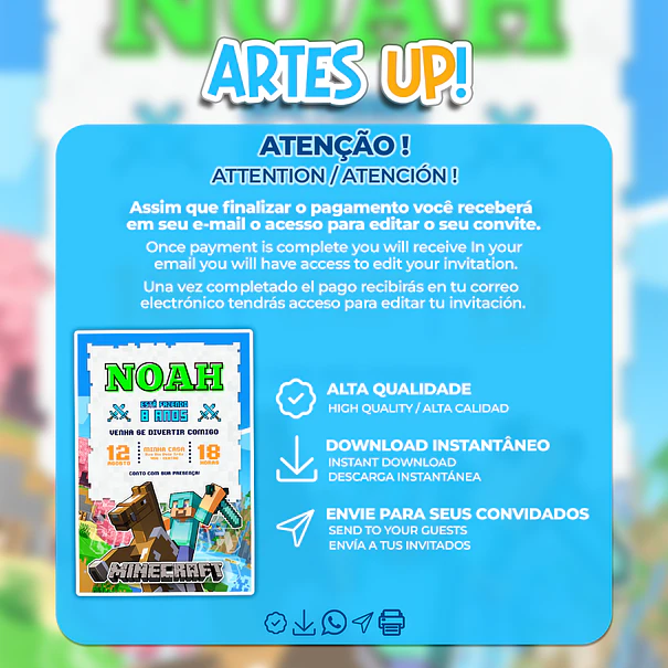 Convite Aniversário Minecraft 2