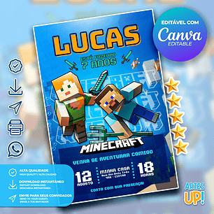 Convite Aniversário Minecraft