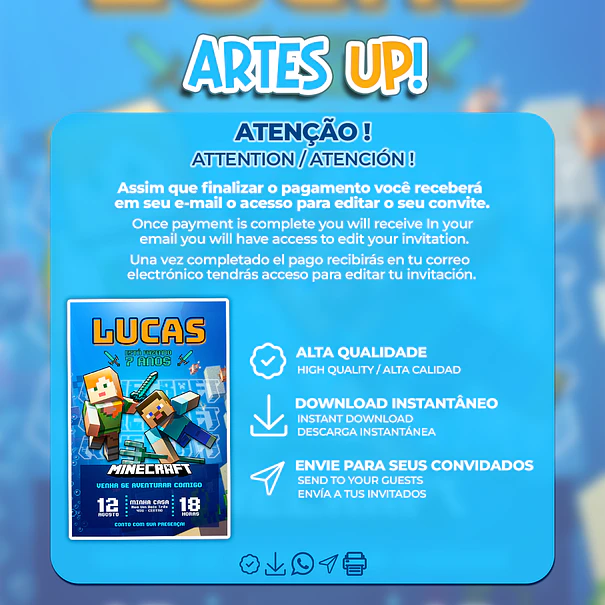 Convite Aniversário Minecraft 2