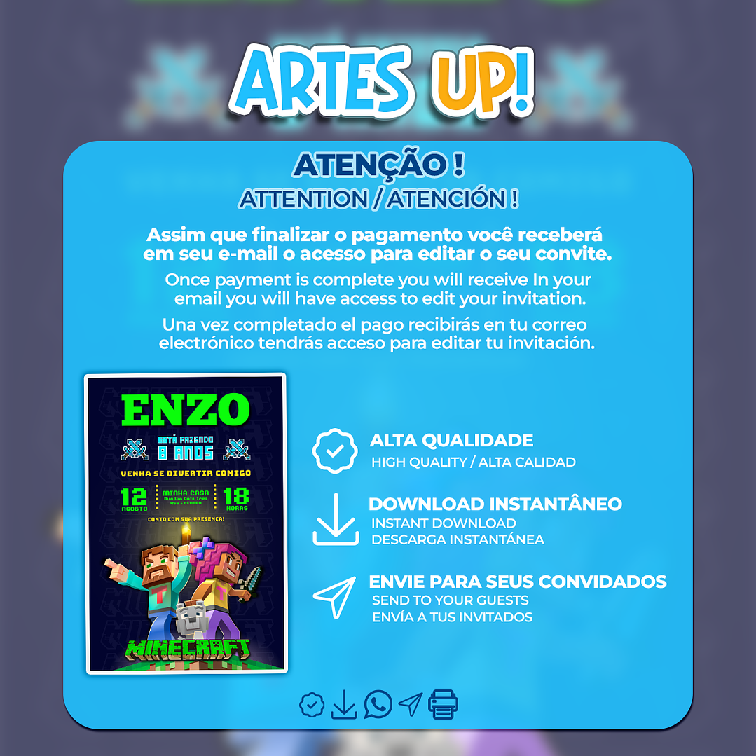 Convite Aniversário Minecraft 2