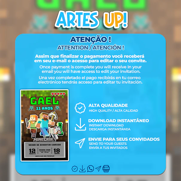 Convite Aniversário Minecraft 2