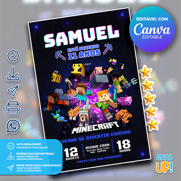 Convite Aniversário Minecraft 1