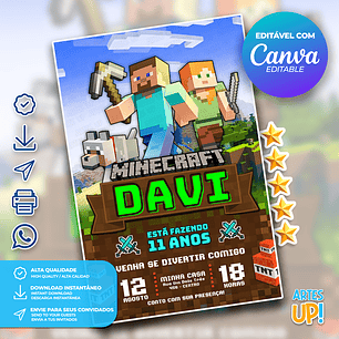 Convite Aniversário Minecraft